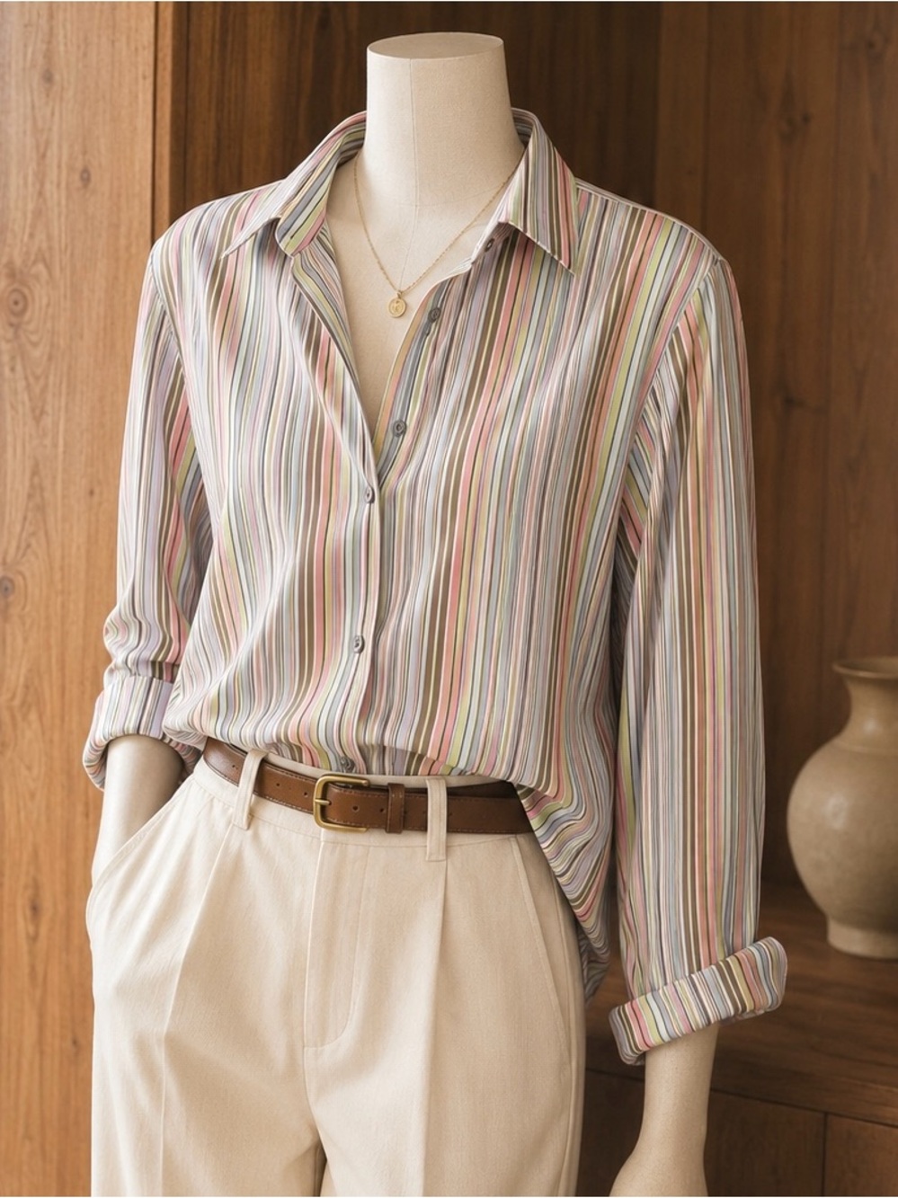 Foxcroft Multicolor Retro Pastel Striped Dress Shirt - Picture 2 of 14